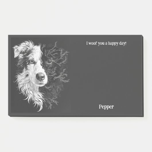 Post-it® Bordure Collie Art Abstrait Nom du chien (Devant)