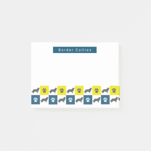 Post-it® Bordure Collie Chien & Paw Yellow & Blue Grid Line (Devant)