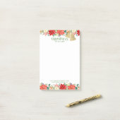Post-it® Bordure de Noël Poinsettia et de cloches d'or (Sur un bureau)