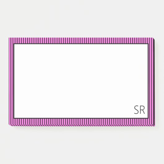 Post-it® Bordure en bande noire rose Bubblegum | Monogramme (Devant)