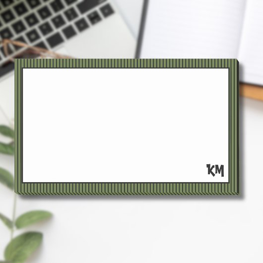 Post-it® Bordure en bande noire verte d'olive | Monogramme