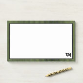 Post-it® Bordure en bande noire verte d'olive | Monogramme (Sur un bureau)