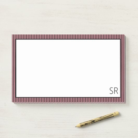 Post-it® Bordure en or noir rose | Monogramme (Sur un bureau)