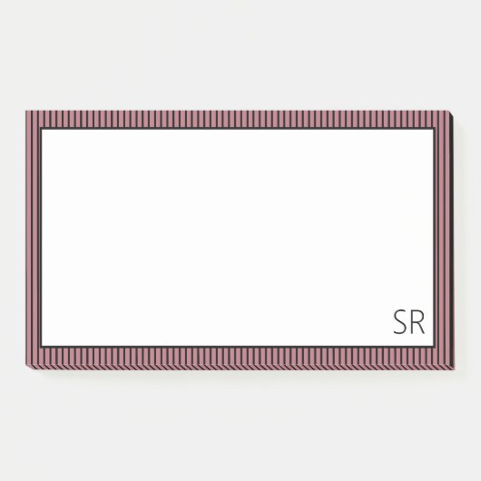 Post-it® Bordure en or noir rose | Monogramme (Devant)