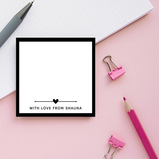Post-it® Bordure Noire & Coeur Avec Amour Du Nom