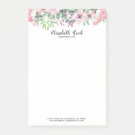 Post-it® Bordure Pastel Rose & Fleurs Vertes (Devant)