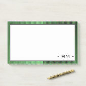 Post-it® Bordure rayée vert pastel et noir | Monogramme (Sur un bureau)