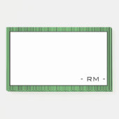 Post-it® Bordure rayée vert pastel et noir | Monogramme (Devant)