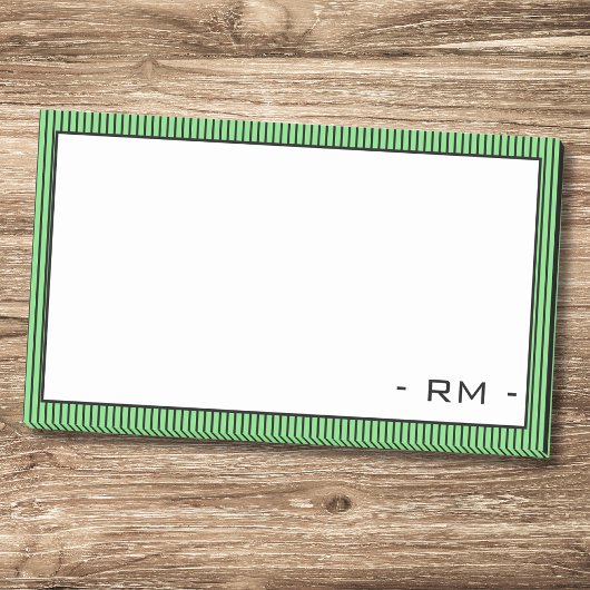 Post-it® Bordure rayée vert pastel et noir | Monogramme