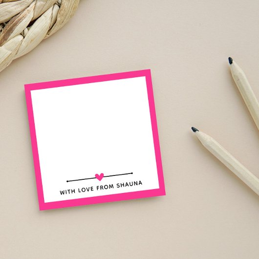 Post-it® Bordure rose Chaud & Coeur Avec Amour De