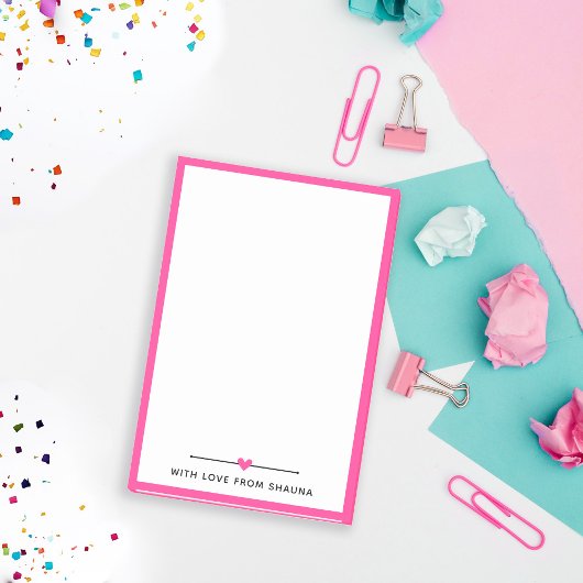 Post-it® Bordure Rose Chaud & Coeur Avec Amour Du Nom