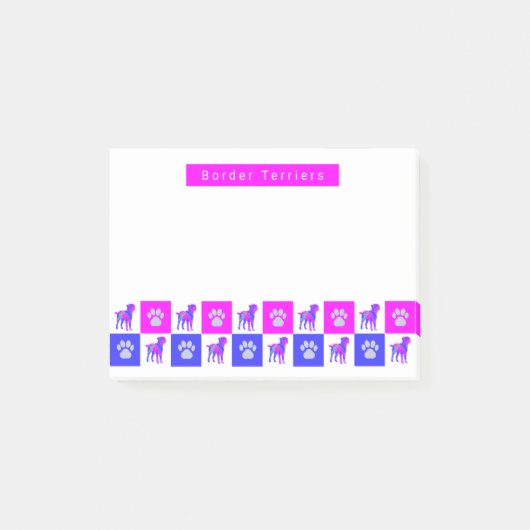 Post-it® Bordure Terrier Chien & Paw Hot Rose & Blue (Devant)