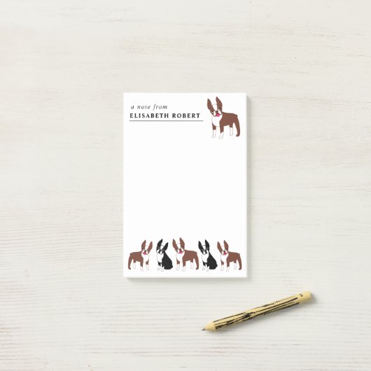 Post-it® Boston Terriers noir et blanc et rouge Brown (Sur un bureau)