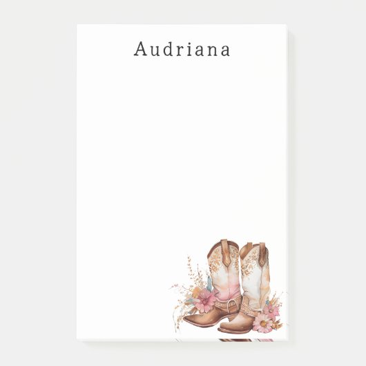 Post-it® Bottes florales de cowgirl Nom personnalisé (Devant)