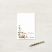 Post-it® Bougie en pot Mason avec houx et aquarelle (Sur un bureau)
