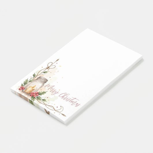 Post-it® Bougie en pot Mason avec houx et aquarelle (Incliné)