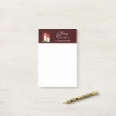 Post-it® Bougies de Noël blanches sur fond rouge avec texte (Sur un bureau)