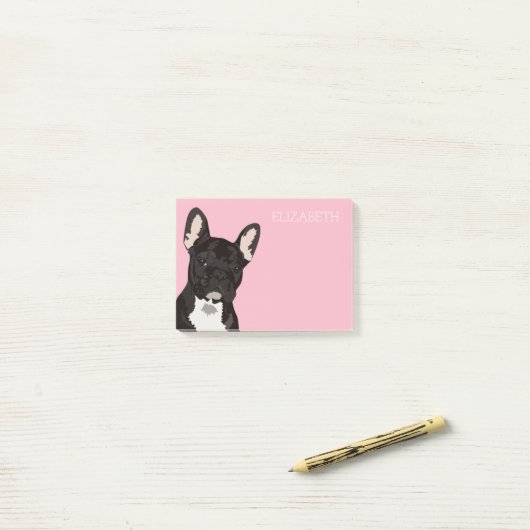 Post-it® Bouledogue français | Frenchie mignon rose (Sur un bureau)