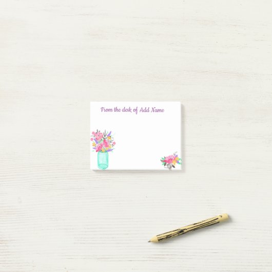 Post-it® Bouquet d'aquarelle dans un pot. (Ajoutez votre (Sur un bureau)