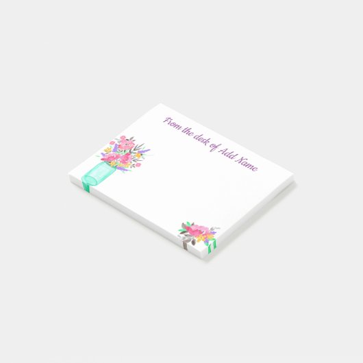 Post-it® Bouquet d'aquarelle dans un pot. (Ajoutez votre (Incliné)