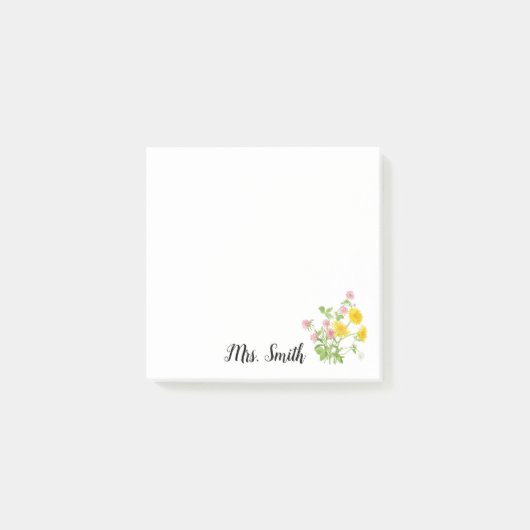 Post-it® Bouquet de fleurs de trèfle monogramme enseignant (Devant)
