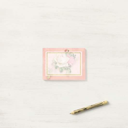 Post-it® Bouquet rose et rose blanche (Sur un bureau)