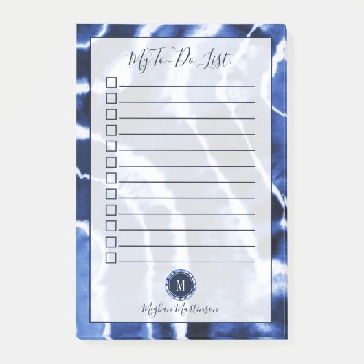 Post-it® Bouteille en marbre bleu Aquarelle Monogramme à fa (Devant)