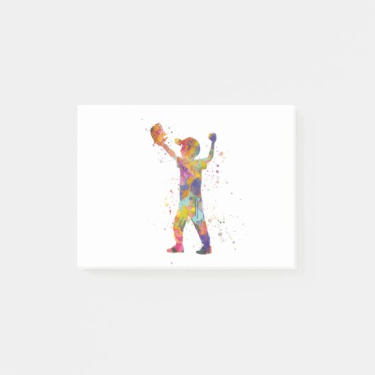 Post-it® Boy plays baseball in watercolor (Devant)