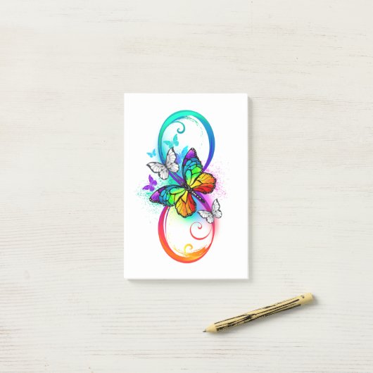 Post-it® Bright infinity with rainbow butterfly (Sur un bureau)
