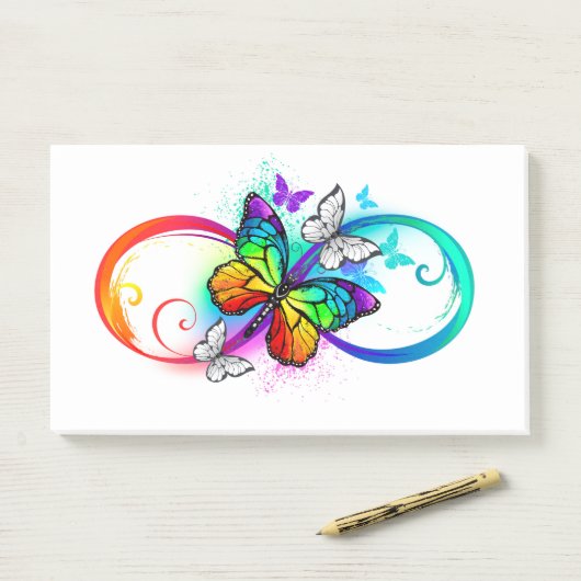 Post-it® Bright infinity with rainbow butterfly (Sur un bureau)