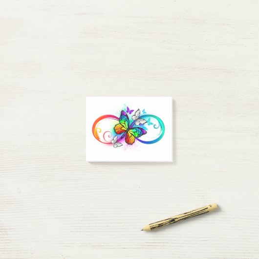 Post-it® Bright infinity with rainbow butterfly (Sur un bureau)