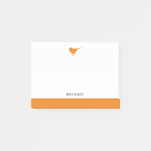 Post-it® Bright Orange Bird & Bordure sur Blanc avec nom (Devant)
