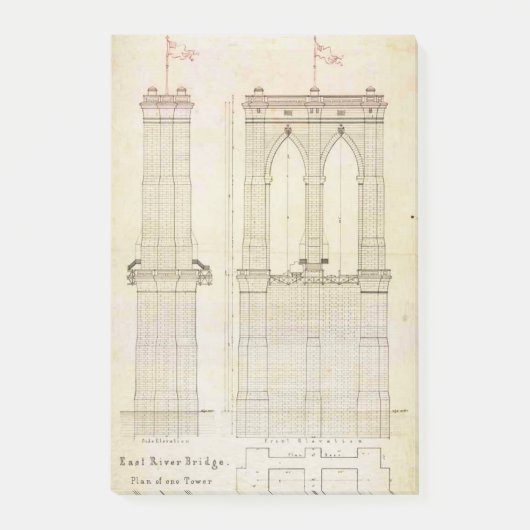 Post-it® Brooklyn Bridge architecture NYC plan vintage (Devant)