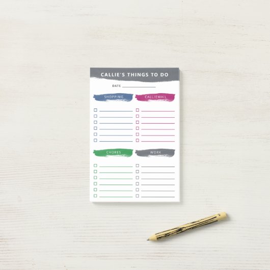 Post-it® Brosses Quatre catégories à faire (Sur un bureau)