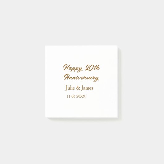 Post-it® Brun doré joyeux 20e anniversaire nom datsimple (Devant)