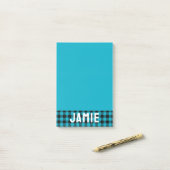 Post-it® Buffle bleu tropical Vérifier le nom blanc (Sur un bureau)