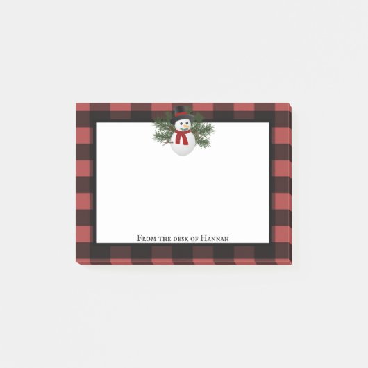 Post-it® Buffle Snowman Souriant Plaid Personnalisé (Devant)
