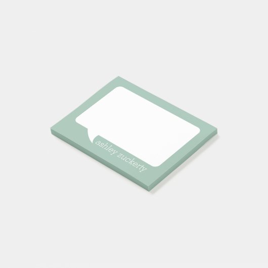 Post-it® Bulle de discussion verte et blanche avec nom (Incliné)