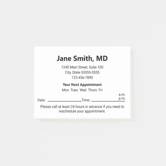 Post-it® Bureau des médecins Noir Blanc Votre prochain rend (Devant)