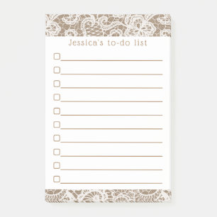Post-it® Burlap rustique et dentelle blanche Vintage