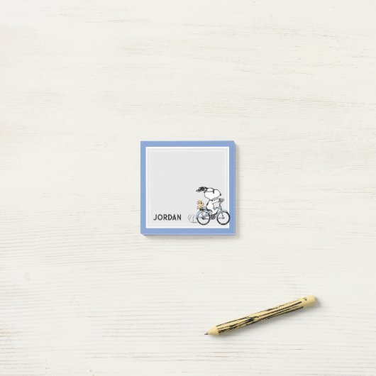 Post-it® cacahuètes | Vélo Snoopy & Woodstock (Sur un bureau)