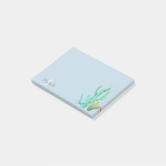Post-it® Cactus Cactus Succulent Sud-Ouest Monogramme bleu (Incliné)