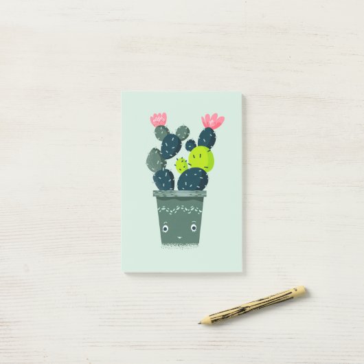 Post-it® Cactus En Pot Souriant (Sur un bureau)