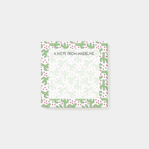 Post-it® Cactus illustré et motif de fleurs rose