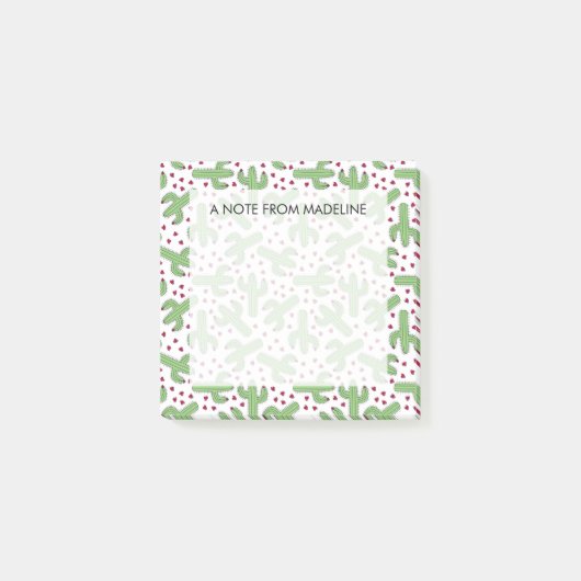 Post-it® Cactus illustré et motif de fleurs rose (Devant)