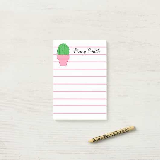 Post-it® Cactus mis en pot rose (Sur un bureau)