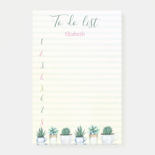 Post-it® Cactus Succulent Green Striped To Do List (Devant)