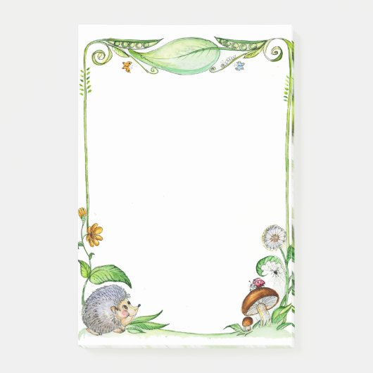Post-it® Cadre d'aquarelle de hérisson de nature d'été (Devant)