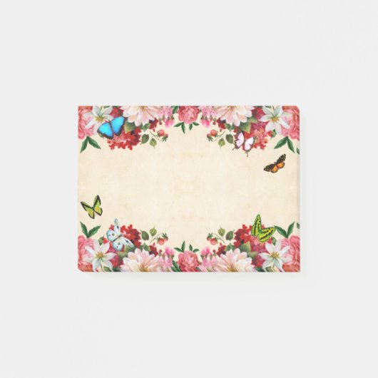 Post-it® Cadre de fleurs avec papillons (Devant)