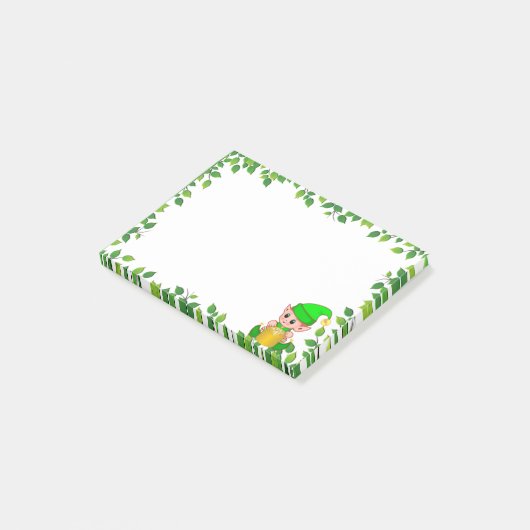 Post-it® Cadre Elfe Vert et Feuille verte (Incliné)